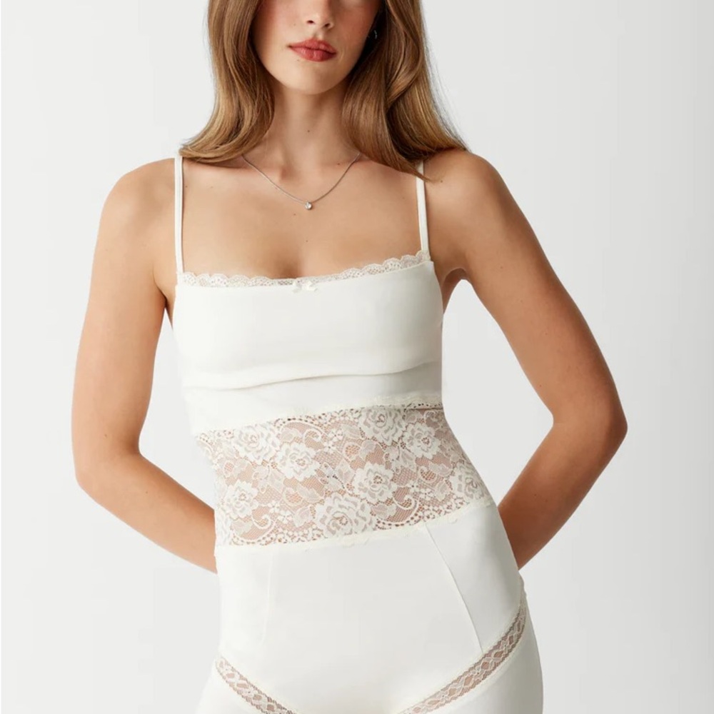 Frankie's Bikinis White Lace Whisper Bodysuit